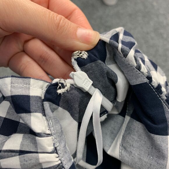 J Crew Top Womens 2 Navy Gingham Plaid Cotton Stretch Poplin Ruffle One Shoulder - Picture 9 of 12